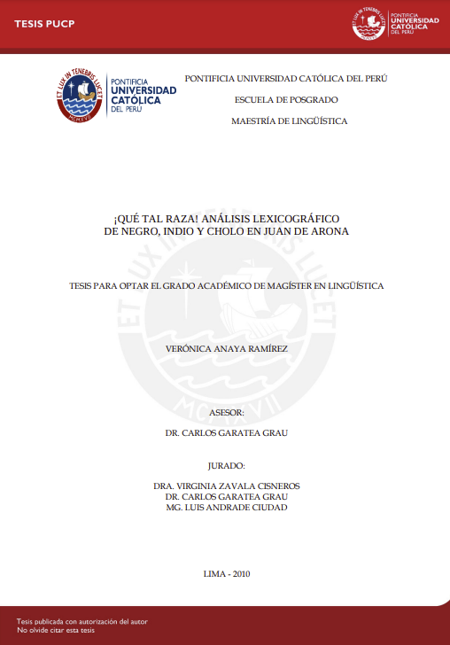 ¡QUÉ TAL RAZA! ANÁLISIS LEXICOGRÁFICO DE NEGRO, INDIO Y CHOLO EN JUAN DE ARONA