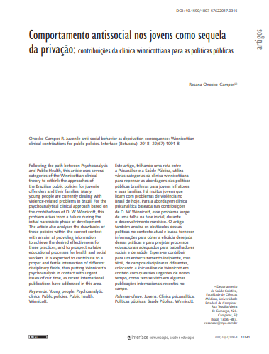 Comportamento antissocial nos jovens como sequela da privação: contribuições da clínica winnicottiana para as políticas públicas