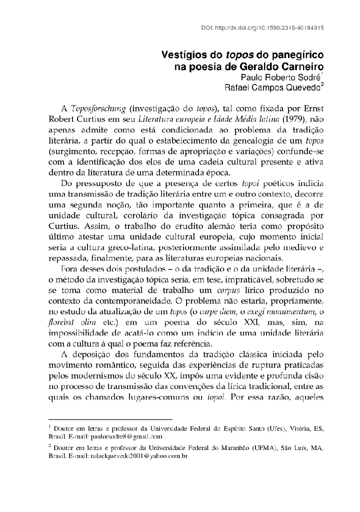 Vestígios do topos do panegírico na poesia de Geraldo Carneiro