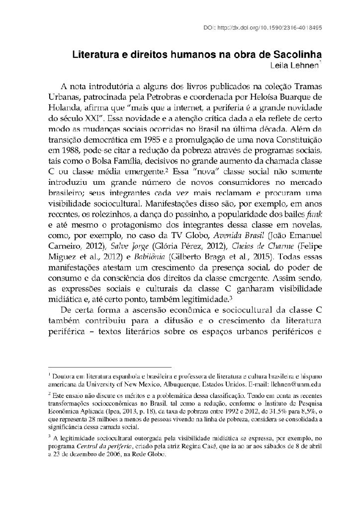 Literatura e direitos humanos na obra de Sacolinha