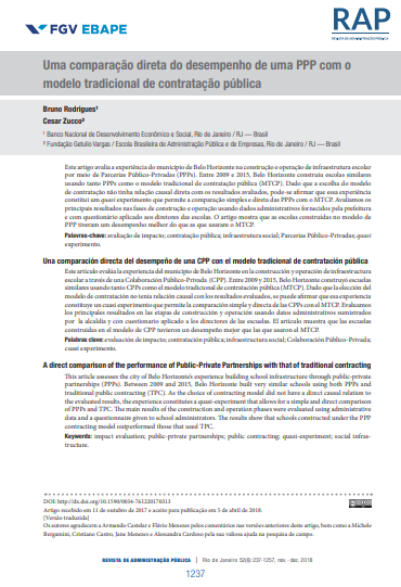 A direct comparison of the performance of public-private partnerships with that of traditional contracting