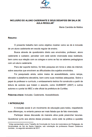 Inclusão do aluno cadeirante e seus desafios em sala de aula regular