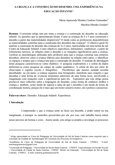 A criança e a construção do desenho: uma experiência na educação infantil