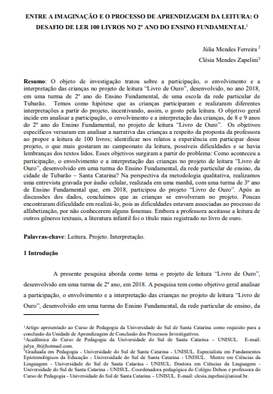 Entre a imaginação e o processo de aprendizagem da leitura: o desafio de ler 100 livros no 2º ano do ensino fundamental