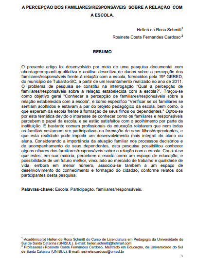 A percepção dos familiares/responsáveis sobre a relação com a escola