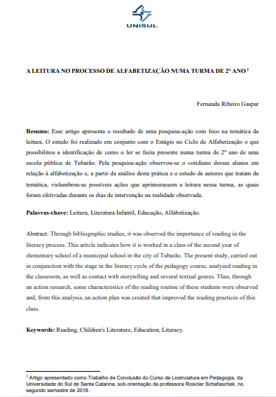 A leitura no processo de alfabetização numa turma de 2° ano