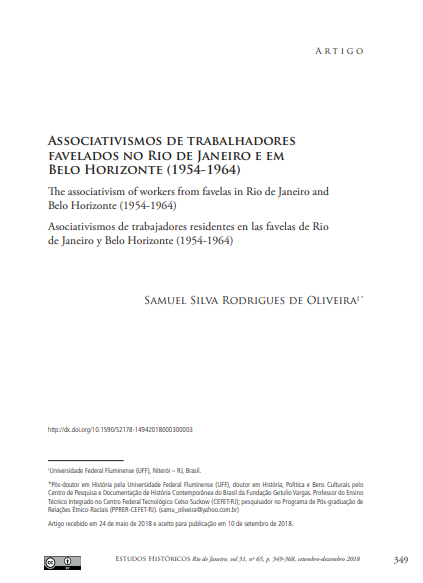 ASSOCIATIVISMOS DE TRABALHADORES FAVELADOS NO RIO DE JANEIRO E EM BELO HORIZONTE (1954-1964)