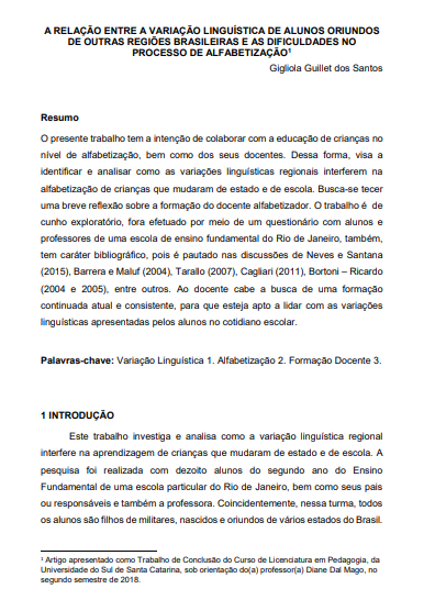 A relação entre a variação linguística de alunos oriundos de outras regiões brasileiras e as dificuldades no processo de alfabetização