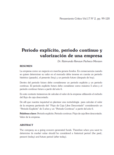 Periodo explícito, periodo continuo y valorización de una empresa