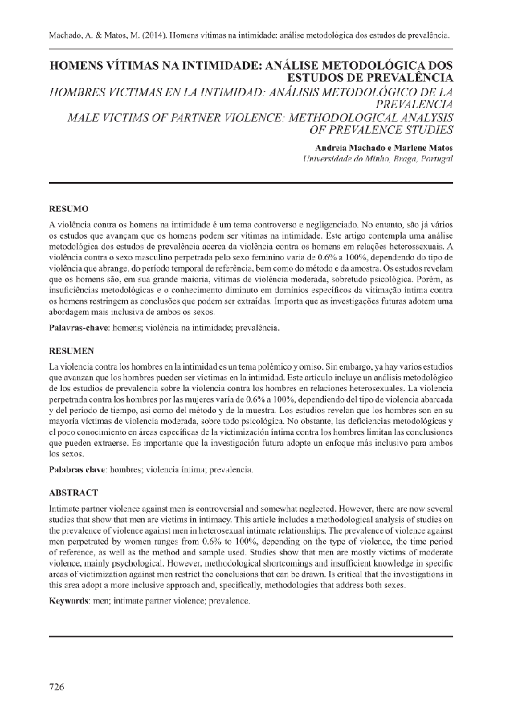 Homens vítimas na intimidade: análise metodológica dos estudos de prevalência