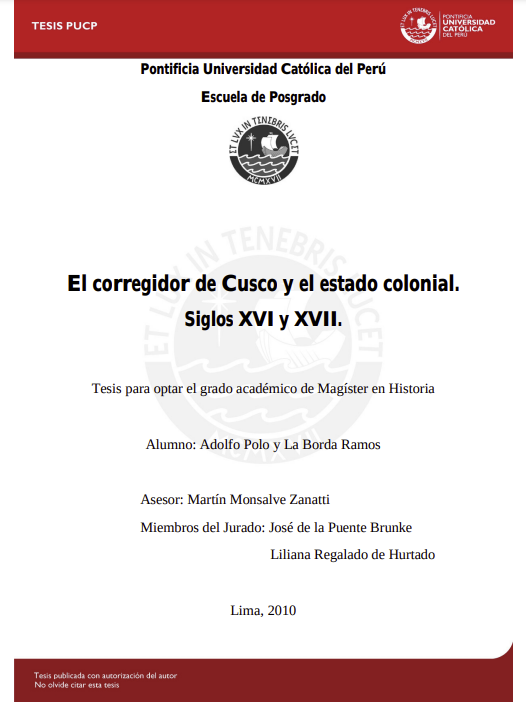 El Corregidor de Cusco y el estado colonial