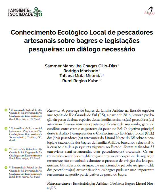 Conhecimento Ecológico Local de pescadores artesanais sobre bagres e legislações pesqueiras: um diálogo necessário