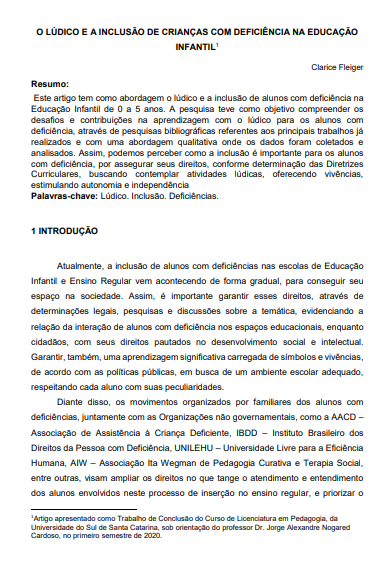 O lúdico e a inclusão de crianças com deficiência na educação infantil