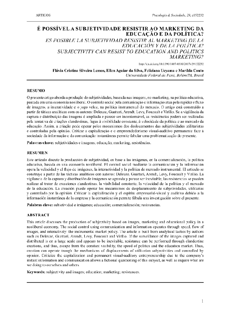É POSSÍVEL A SUBJETIVIDADE RESISTIR AO MARKETING DA EDUCAÇÃO E DA POLÍTICA?