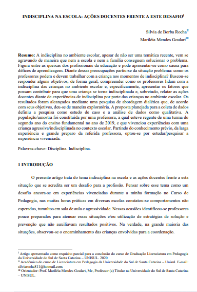 Indisciplina na escola: ações docentes frente a este desafio