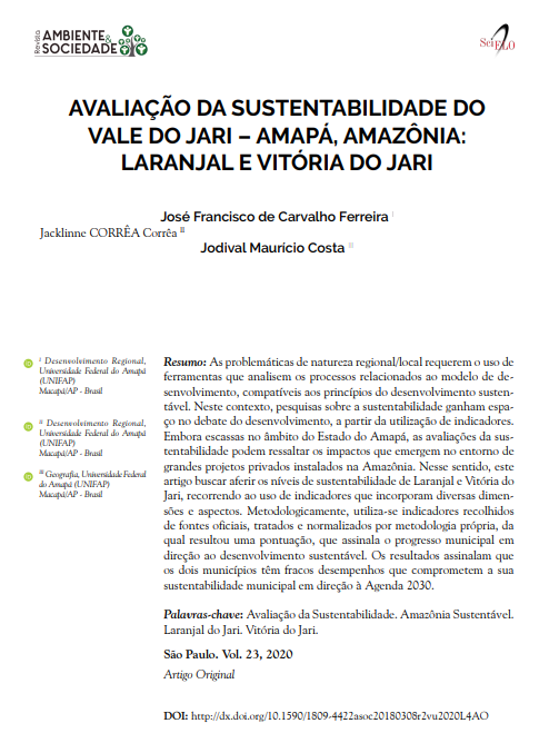 AVALIAÇÃO DA SUSTENTABILIDADE DO VALE DO JARI – AMAPÁ, AMAZÔNIA: LARANJAL E VITÓRIA DO JARI