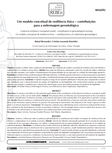 A physical resilience conceptual model – contributions to gerontological nursing