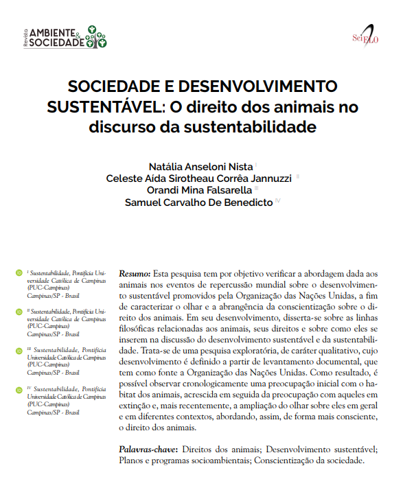 SOCIEDADE E DESENVOLVIMENTO SUSTENTÁVEL: O direito dos animais no discurso da sustentabilidade