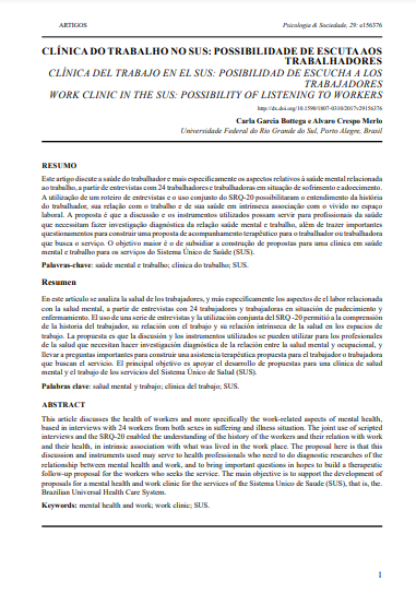 CLÍNICA DO TRABALHO NO SUS: POSSIBILIDADE DE ESCUTA AOS TRABALHADORES