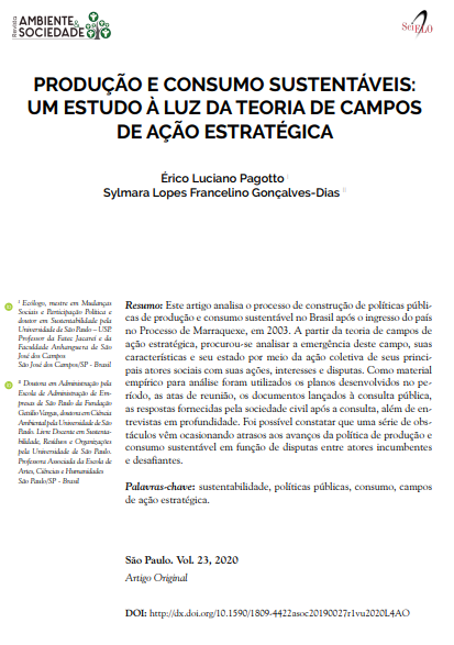 PRODUÇÃO E CONSUMO SUSTENTÁVEIS: UM ESTUDO À LUZ DA TEORIA DE CAMPOS DE AÇÃO ESTRATÉGICA