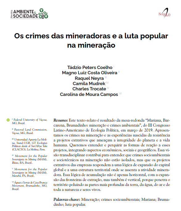 Os crimes das mineradoras e a luta popular na mineração