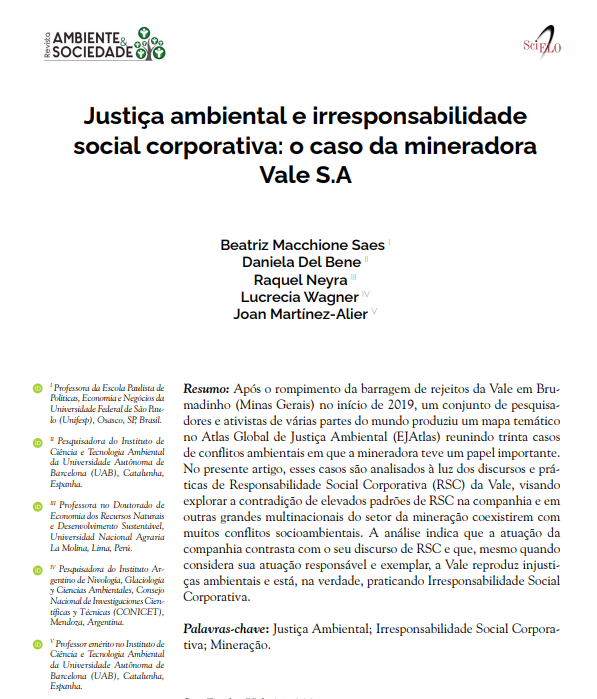 Justiça ambiental e irresponsabilidade social corporativa: o caso da mineradora Vale S.A