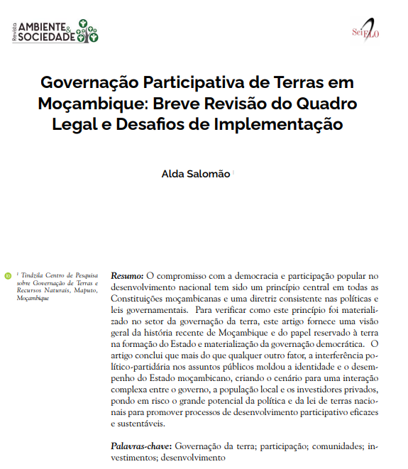 Governação Participativa de Terras em Moçambique: Breve Revisão do Quadro Legal e Desafios de Implementação