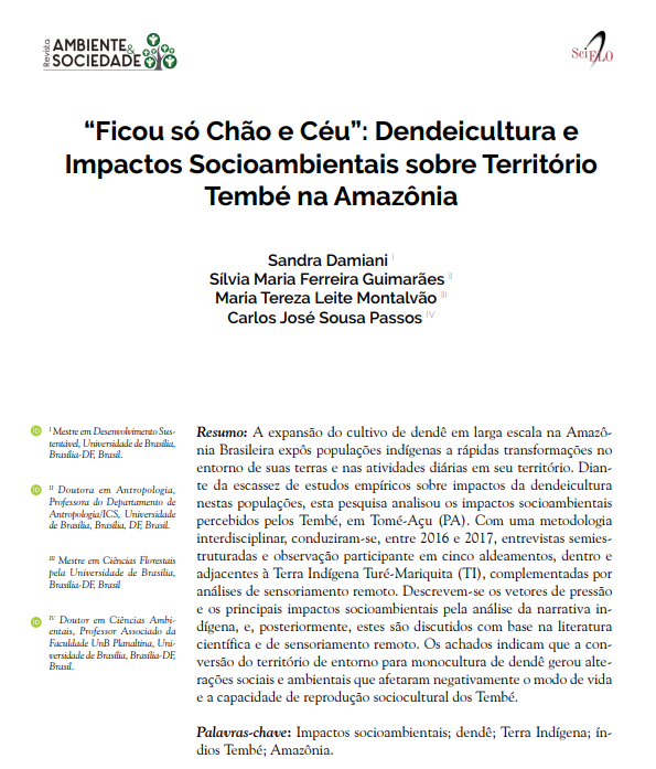 “Ficou só Chão e Céu”: Dendeicultura e Impactos Socioambientais sobre Território Tembé na Amazônia