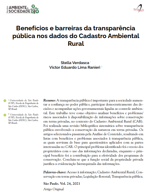 Benefícios e barreiras da transparência pública nos dados do Cadastro Ambiental Rural