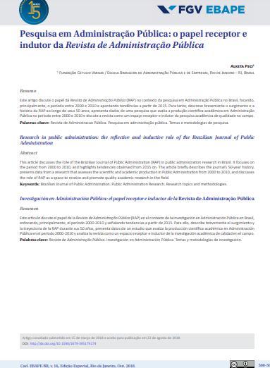 Pesquisa em Administração Pública: o papel receptor e indutor da Revista de Administração Pública