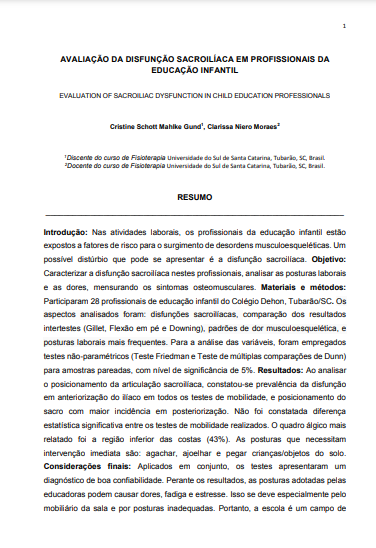 Avaliação da disfunção sacroilíaca em profissionais da educação infantil