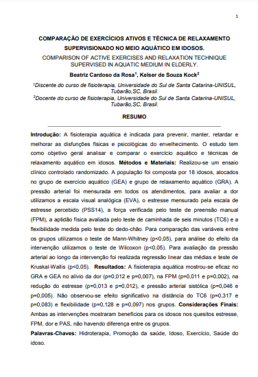 Comparação de exercícios ativos e técnica de relaxamento supervisionado no meio aquático em idosos