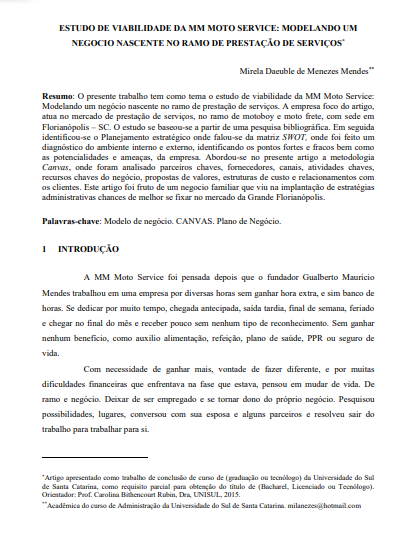 Estudo de viabilidade da MM Moto Service: modelando um negócio nascente no ramo de prestação de serviços