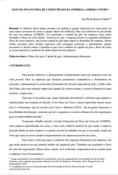 Gestão financeira de curto prazo da empresa Athera Couro