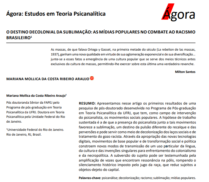 O DESTINO DECOLONIAL DA SUBLIMAÇÃO: AS MÍDIAS POPULARES NO COMBATE AO RACISMO BRASILEIRO