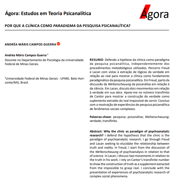 POR QUE A CLÍNICA COMO PARADIGMA DA PESQUISA PSICANALÍTICA?