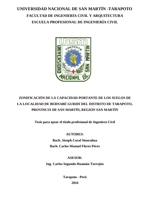 Zonificación de la capacidad portante de los suelos de la localidad Bernabé Guridi del distrito de Tarapoto