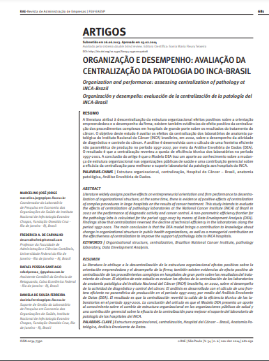 Organização e desempenho: avaliação da centralização da patologia do INCA-Brasil