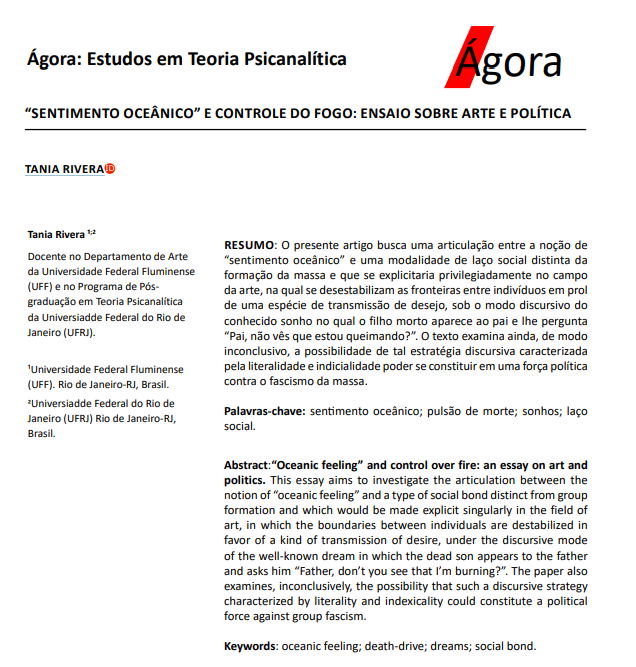 “SENTIMENTO OCEÂNICO” E CONTROLE DO FOGO: ENSAIO SOBRE ARTE E POLÍTICA