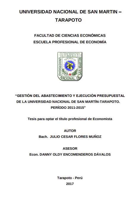 Gestión de abastecimiento y ejecución presupuestal de la Universidad Nacional de San Martín Tarapoto 2011-2015