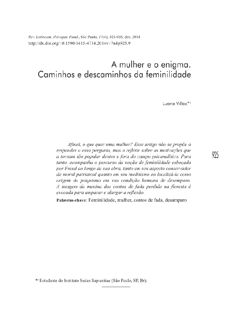 A mulher e o enigma. Caminhos e descaminhos da feminilidade