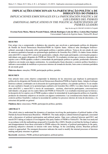 IMPLICAÇÕES EMOCIONAIS NA PARTICIPAÇÃO POLÍTICA DE DIRIGENTES DO PSDB/ES