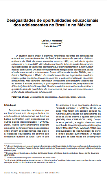 Desigualdades de oportunidades educacionais dos adolescentes no Brasil e no México