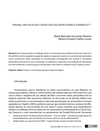 Trauma, uma falha no cuidar?: diálogo entre Ferenczi e Winnicott