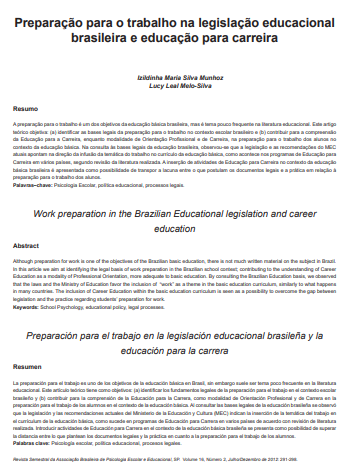 Preparação para o trabalho na legislação educacional brasileira e educação para carreira