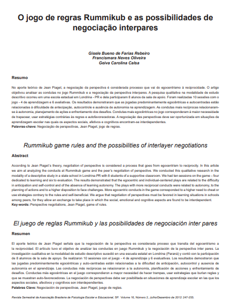 O jogo de regras Rummikub e as possibilidades de negociação interpares