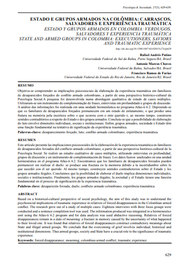 ESTADO E GRUPOS ARMADOS NA COLÔMBIA: CARRASCOS, SALVADORES E EXPERIÊNCIA TRAUMÁTICA