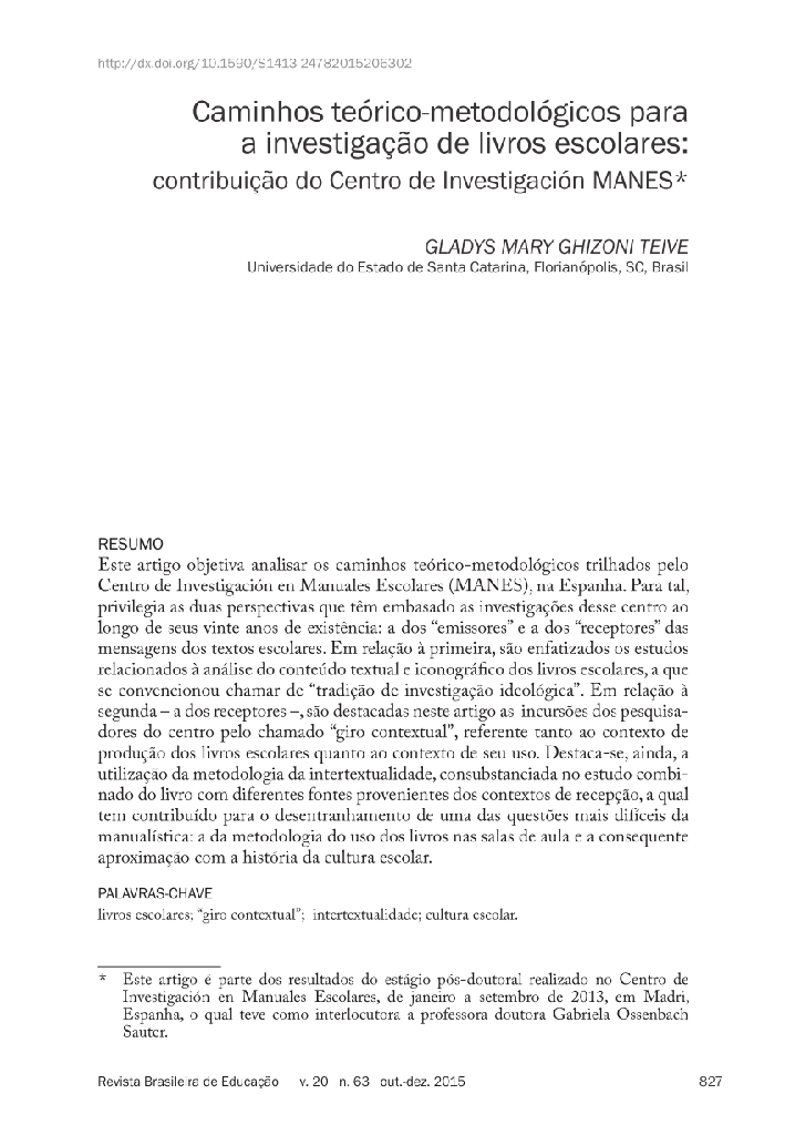 Caminhos teórico-metodológicos para a investigação de livros escolares: contribuição do Centro de Investigación MANES
