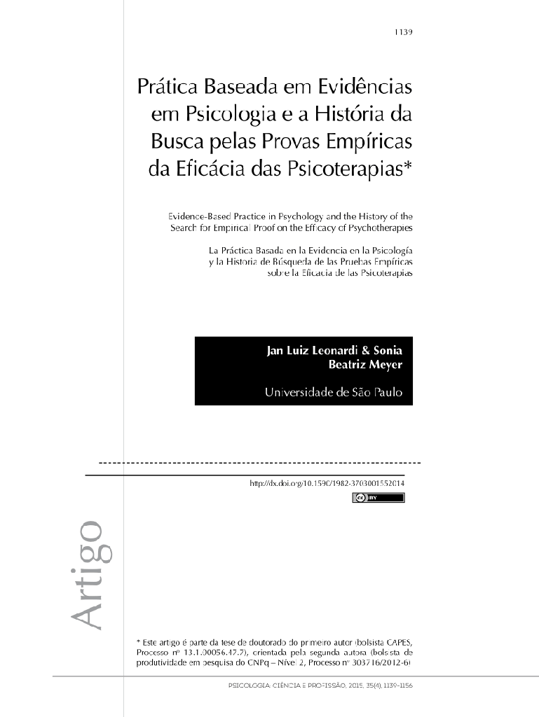 Prática Baseada em Evidências em Psicologia e a História da Busca pelas Provas Empíricas da Eficácia das Psicoterapias