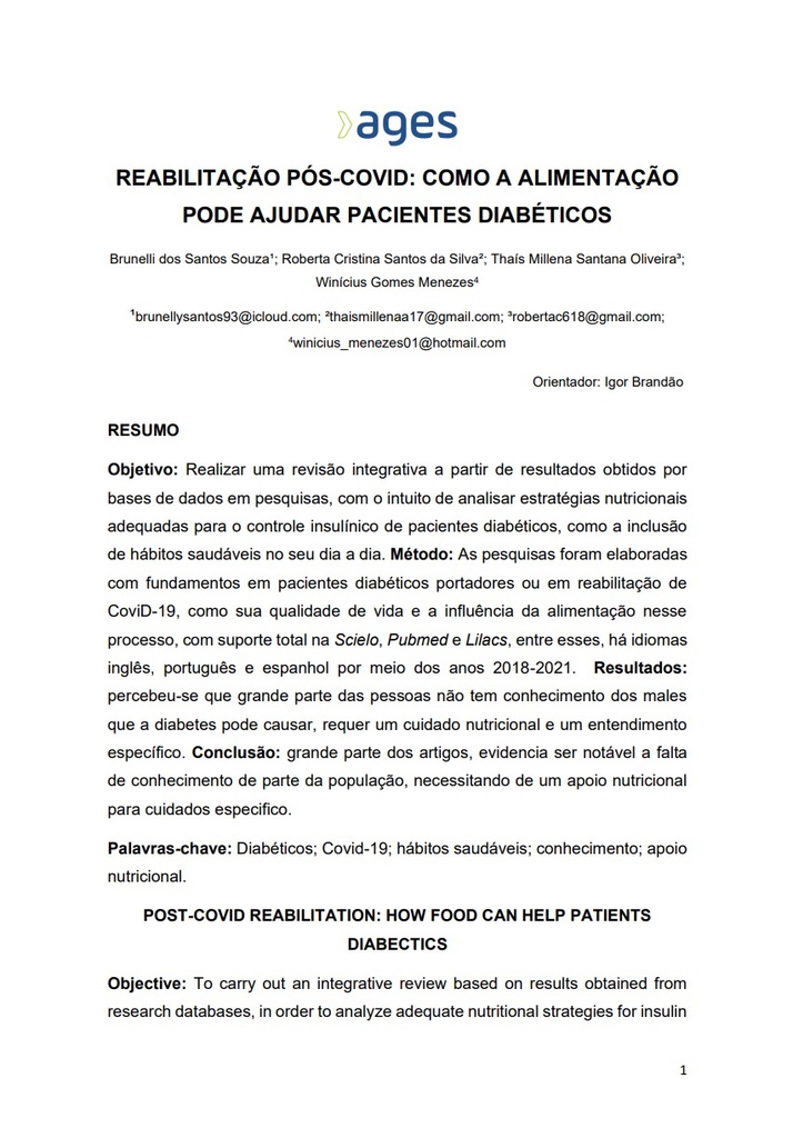 Reabilitação pós-covid: como a alimentação pode ajudar pacientes diabéticos